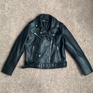 Black Leather Crop Jacket Zara